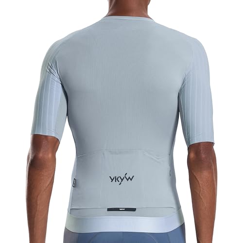 Image of YKYWBIKE Cycling Jersey Men Aero Race Fit, Road Bike Jersey Short Sleeved Moisture Wicking, Breathable,Zip Pocket,UPF50+