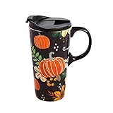 Cypress Home Beautiful Pumpkin Festival Ceramic Travel Cup with Matching Box - 4 x 5 x 7 Inches...