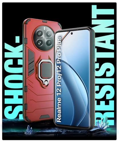 Image of WOW IMAGINE Shock Proof Back Case Mobile Cover for Realme 12 Pro 5G | Realme 12 Pro Plus 5G | P1 Pro 5G | Back Cover Case (Tough Armor | Hybrid PC + TPU | Ring Holder & in-Built Kickstand | Red)