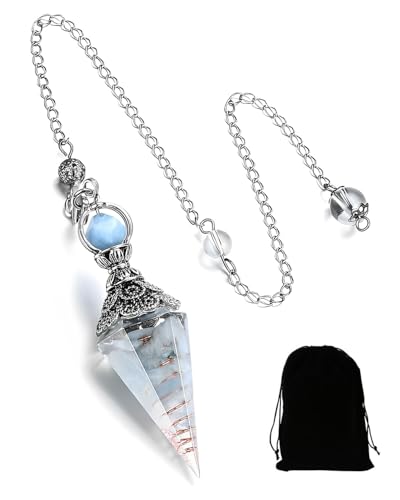 LEEQ Chakra Pendule Cristal de Radiesthésie Divination Hexagonal Pointu 7 pierres de Chakra Naturelle Reiki Pierres Précieuses Énergie Wicca Cristaux pour Reiki Cristal Bleu