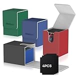 Mlikero 4 Pack Card Deck Box Fit for 100+Single Sleeved Cards with 4 Dividers, Trading Commander Deck Box Compatible with Mtg Card, Premium Leather Deck Boxes for Trading Cards