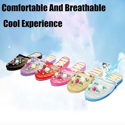 Chinese Mesh Slippers for Women, Summer Floral Hollow Chinese Mesh Floral Slippers, Breathable Bamboo Sandal 7