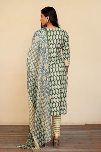 Image of MIRCHI FASHION Women's Straight Fit Pure Cotton Floral Printed Kurta Set with Dupatta and Pant