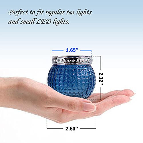 Small Glass Votives Set Of 12, 2.3" Tealight Candle Holders In Bulk, Vintage Boho Glass Candle Holders For Table Centerpiece Wedding Home Decor And Holiday Decor (Ocean Blue) #TOP1