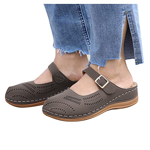Aniywn Womens Closed Toe Sandals Comfortable Breathable Summer Wedge Shoes Non-Slip Hollow Out Beach Wedge Sandal Gray