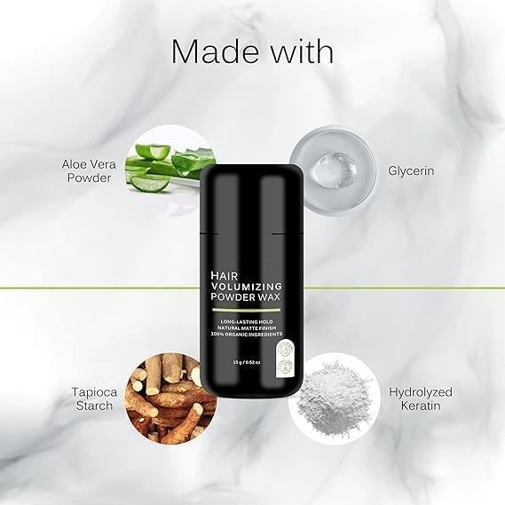 MZ Hair Volumizing Powder Wax - (15g) - 24 Hrs Strong Hold - Natural Matte Finish - 100% Organic Ingredients - Perfect Hair Styling Powder