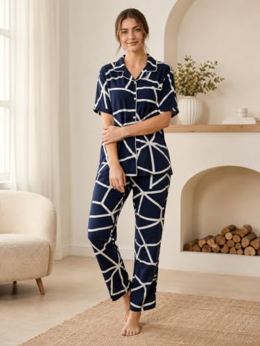 Image of CLOUD SOFT Women's Rayon Night Suit Set | Premium Soft Printed Pajama Set for Women | Shirt & Pajama Sleepwear Combo | Comfortable Ladies Nightwear Loungewear Set (CS12001)