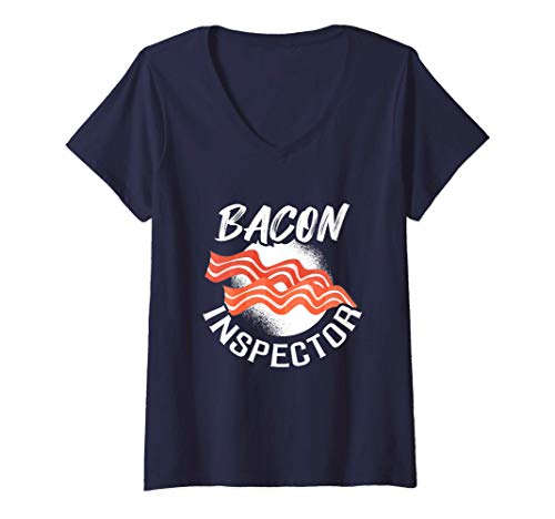 Womens Funny Bacon Inspector Cooking Master Pork Diet Grills Fan V-Neck T-Shirt