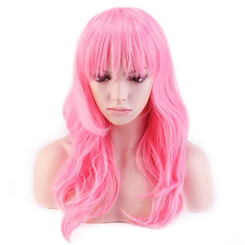 Hallowee Anime Cosplay Synthetic Wig 11 Colors Japanese Heat Resistant Fiber Full Wig with Bangs Long Layered Curly Wavy Trendy 23'' / 58cm for Women Girls Lady Fashion and Beauty (pink)