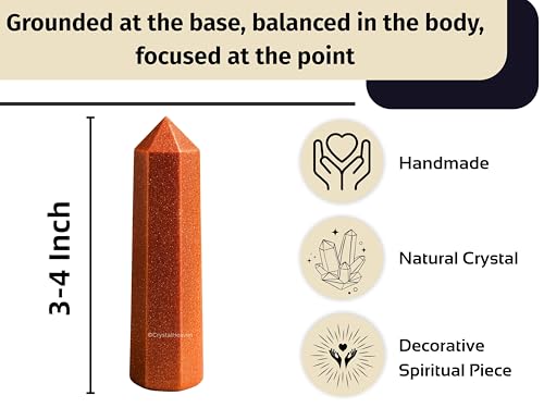 Image of Crystal Heaven Red Goldstone Crystal Tower Obelisk Point For Chakra, Healing And Balancing - Aaa Grade Original Certified Gemstone Agate For Reiki Meditation Yoga Spiritual (3-4 Inches)