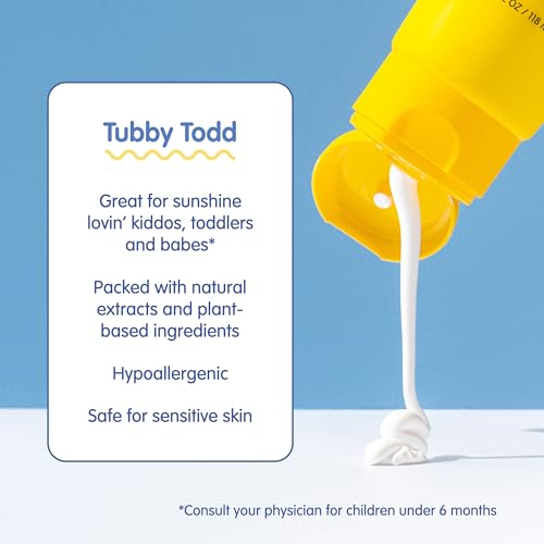 Image of Tubby Todd Mineral Sunscreen SPF 50, Broad Spectrum Lotion for Kids | Water-Resistant for 80 Minutes, Safe for Sensitive Skin, Non-Greasy Feel, 4 fl oz, 2 Pack