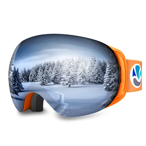 VANRORA OTG Ski Goggles, Snowboard Goggles, Orange Frame/Grey Lens Revo Silver Coating (VLT 11%)