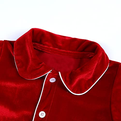 MYGBCPJS Kids Velvet Pajamas Toddler Button-Down Solid Long-Sleeve T-Shirt Top + Pants 2PCS Christmas Outfits Clothes3