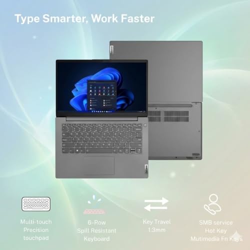 Image of Lenovo V14 Laptop, 13th Gen Intel Core i3-1315U, 14 inch FHD (1920x1080) Antiglare Display, 8GB RAM, 512GB SSD, Windows 11 Home, Office 2024, Thin & Light (1.43kg), Iron Grey,