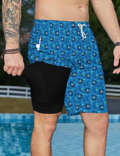 Mens Swim Trunks with Compression Liner 9 Inch Bathing Suit Swimsuit Swimwear for Men Quick Dry Swim Shorts Cargo Shorts4