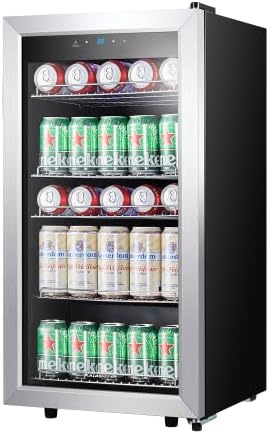 Kalamera Mini Beverage Refrigerator Freestanding- 120 Cans Capacity Beverage Cooler- for Soda, Water, Beer or Wine - For Kitchen or Bar with Whit Interior Light