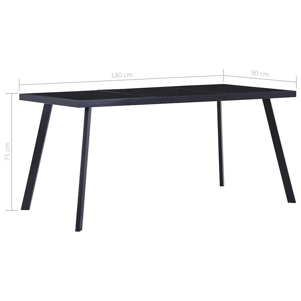 Table à manger noire - 180 x 90 x 75 cm - Plateau en verre trempé - Structure en acier - Design industriel - Durable - Stable - Montage facile - Table de cuisine