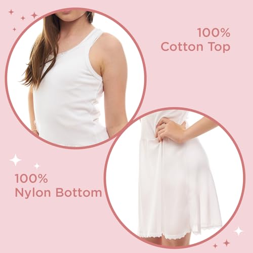 Valair Candyland Full Slip for Girls Sleeveless 100% Cotton Camisole-Style Top with Cling-Free Silky 100% Nylon Bottom3