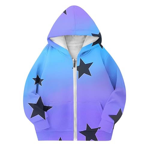 Girls Gradient Stars Print Full Zip Hoodie Kids Casual Long Sleeve Sweatshirts Cute Jackets with Pockets for Boys 4-15 Years4