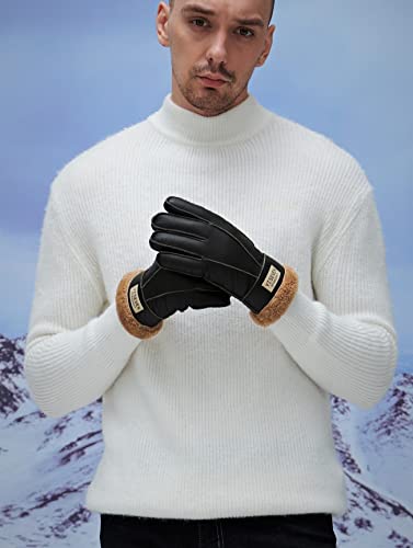 Yiseven Men's Winter Shearling Sheepskin Leather Gloves Lambskin Thick Fur Warm Wool Lined For Cold Weather Dress Driving Work New Year Gifts, Dried Moss Green Size Large #TOP6