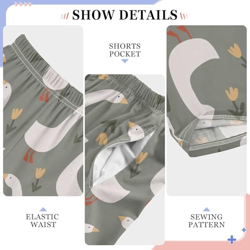 Goose Floral Boys Long Pants Soft Trousers Elastic Waist Kids Lounge Bottoms with Pockets S-XL4