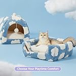 Lesure Cute Cat Beds for Indoor Cats - 2 in 1 Cat Cave Bed for Kittens and Small Pets with Removable Washable Cushioned Pillow, Cozy Kitten Tent with Non-Slip Bottom, Blue, 16 inches - Image 3