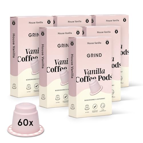 Grind - Cápsulas de café compostables de vainilla de Londres - Cápsulas originales compatibles con la máquina Nespresso - 60 unidades (6 cajas de 10 cápsulas de café)
