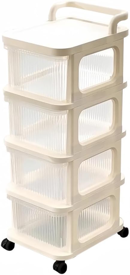 Plastic Drawers for Clothes, Plastic Storage Drawer Cart, Home Organization Storage Container with 4 Drawers,White Frame with Clear Drawers,for livingroom Supplies,Art Supplies,4 Tier Rolling cart