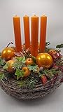Weihnachtskranz Seidenblumengesteck Adventskranz Kerzen Kugeln Äpfel Efeu XXL