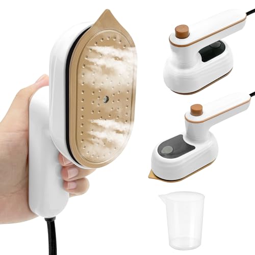 Pofgwjz Mini plancha ropa portatil viaje, plancha vapor viaje pequeña, mango plegable de mano de 180°.Plancha pequeña, adecuado para planchas de planchar en seco y en húmedo para el hogar y los viajes