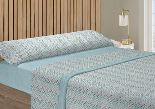 Wueps Juego de Sábanas de Pirineo Térmico Deluxe | 100% Poliéster Suave y Cálido | Incluye Bajera Ajustable (hasta 2 Metros), Encimera y Funda de Almohada (Turquesa, 150cm)