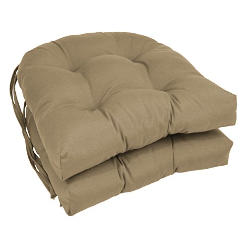 Blazing Needles Solid Twill U-Shaped Tufted Chair Cushions (Set of 2), 16", Toffee