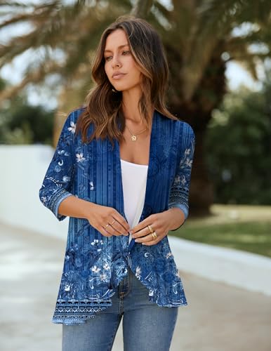 Image of Zeagoo Women's Open Front Cardigan 2026 Spring Summer Lightweight 3 /4 Sleeve Draped Ruffles Cardigans S-3XL