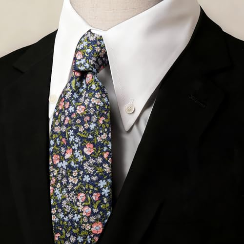 Image of Barry.Wang 100% Cotton Floral Ties for Men 63 inch Extra Long Necktie Clip | Fashion Cotton Printed Neckties,Wildflower 2.76 inch Ties Skinny,Gift Box,Groomsmen Wedding Engagement Graduation