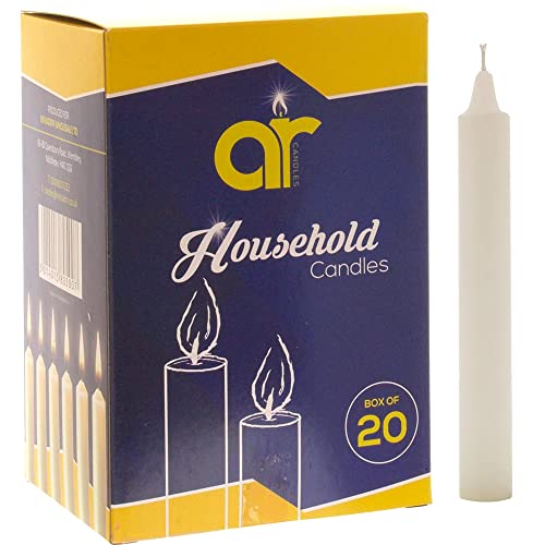 AR Candles - Unscented White Household Candles 11.8cm – Pack of 20 – Shabbos/Shabbat Candles for Emergency, Power Cuts, Home Use, Prayer, Vigil, Church, Decoration, Long Burn & Everyday Use