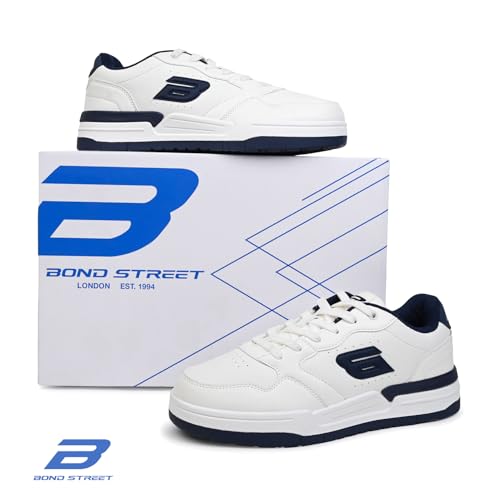 Image of Bond Street Men's White & Green Casual Sneakers | PU Upper Lace-Up Shoes for Men | Lightweight Footwear with Durable PVC Sole | Stylish & Comfortable Men's Fashion Sneakers
