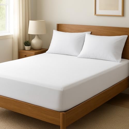 Novexa 100% Egyptian Cotton King Fitted Sheets 400 Thread Count 35cm Deep Cooling Hotel Quality Bed Sheet Luxury Ultra Soft Bottom White Fitted Bedsheets
