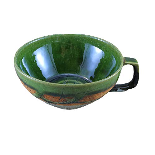 スープカップ 美濃焼 ピカソカフェスープ(グリーン) 色違いあり 鶴琳窯 カクリン窯 林英樹 織部釉 土物 アート 大きめ|和食器 陶器 三階菱