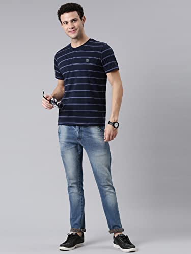 Image of F A S O Men's T-Shirt - Super Soft Combed Cotton Rich Fabric Sporty Striped Design Customized Comfort Fit