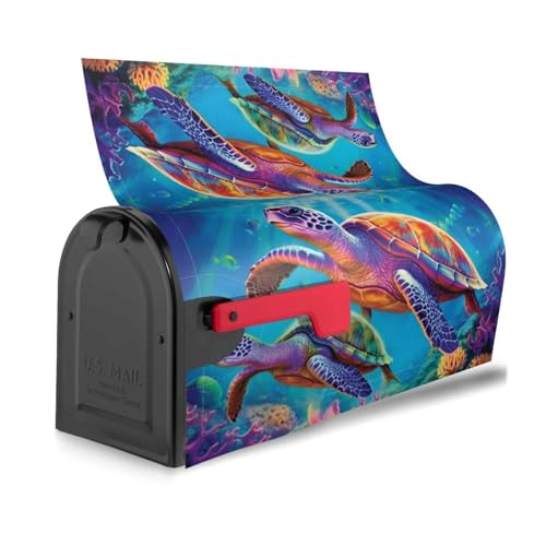 Image of Dujiea Ocean Vintage Sea Turtle Mailbox Wrap, Waterproof Magnetic Post Box Cover - Standard Size 21 inch L x 18 inch W - Garden Yard Outside Farmhouse Home Decor