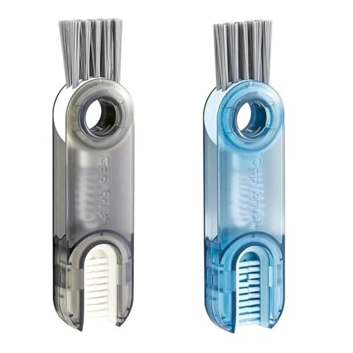 Sxmrmnx Juego de cepillos limpiadores de botellas de silicona multifuncionales 3 en 1, herramientas de limpieza de boca y grietas, azul y gris