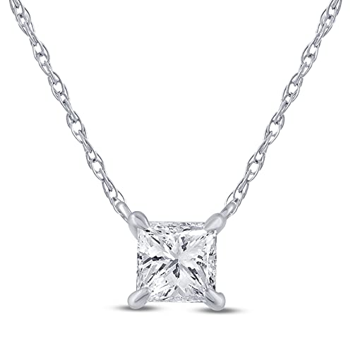 1/2-2 Carat Lab Grown Diamond Necklace for Women | Certified GH VS/SI Diamond | 10K White Gold | Multiple Shapes to Choose From