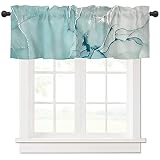 Marble Teal Valances for Windows Turquoise Blue Abstract Marbling Theme Art Painting Rod Pocket Shor