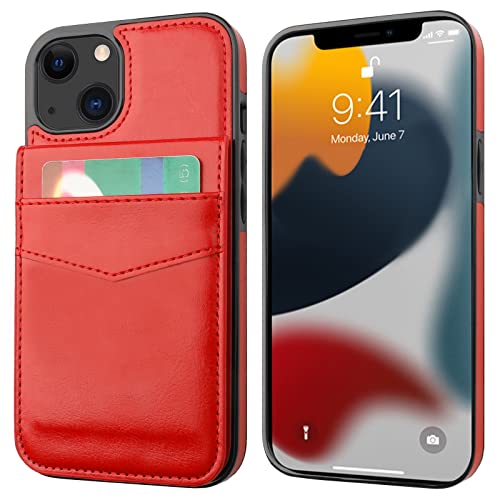 Image of KIHUWEY Compatible with iPhone 13 Case Wallet with Credit Card Holder, Premium Leather Magnetic Clasp Kickstand Heavy Duty Protective Cover for iPhone 13 6.1 inch(Red)