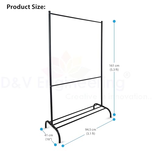 Image of D&V Engineering Heavy-Duty Metal Clothes Rack, Freestanding Garment Rack with Bottom Storage Shelf, Single Rail Clothing Organizer Stand for Bedroom, Entryway & Living Room, 41x94.5x161 cm