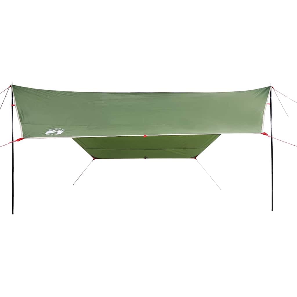 Tarp zielona plandeka 430 x 380 x wodoszczelna plandeka kempingowa z powłoką poliuretanową, lekki namiot outdoorowy na wędrówki, trekking, festiwal, z torbą do przenoszenia i stabilnymi