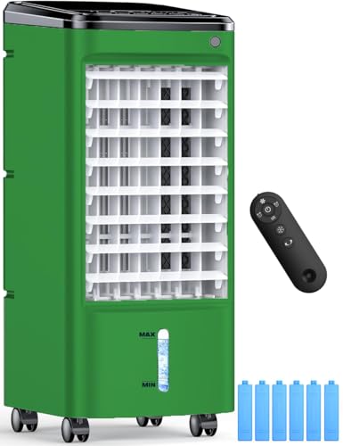 Image of Evaporative Air Cooler, Swamp Cooler Air Conditioner w / 12H Timer for Auto-off, 6 Upgraded Ice Packs, 3-Speed Windowless Air Conditioner, Smart Remote, Dual Tank Portable Air Cooler - Chrome