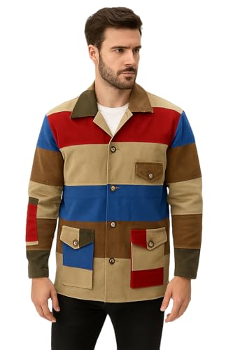 My Party Shirt Hunter Patchwork Style Field Jacket - Canvas Multicolor 60s Safari Coat - Las Vegas Movie Costume Raoul Duke