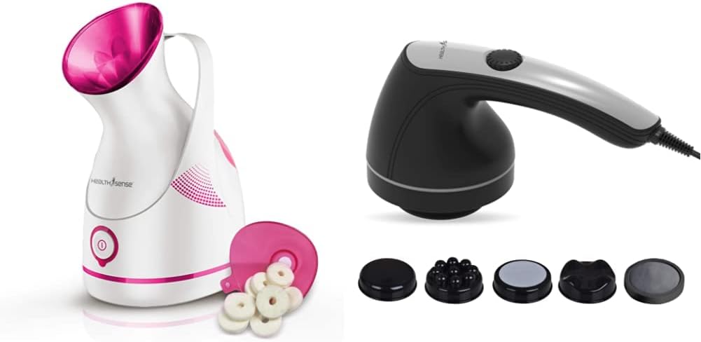 HealthSense Nano-Cure Fs 550 Facial Steamer & Medical Steam Inhaler Vaporizer With Nano-Ionic Technology & Toner-Pro Hm 210 Electric Handheld Percussion Body Massager