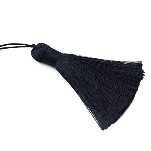 Makhry 8Pc 16Cm/6.29 Inch Cute Chunky Tassels Soft Elegant Handmade Silky Floss Tassels With 2.75 Inch Cord Loop And Chinese Knot For Woman Earrings, Jewelry Making, Souvenir, (Black) #TOP3
